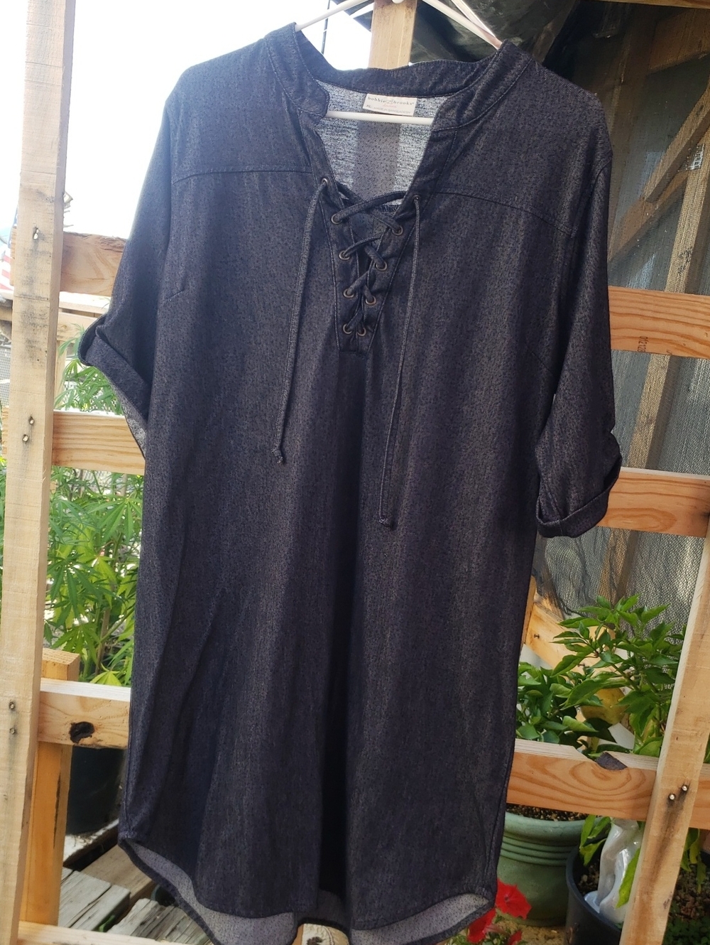 Bobbie Brooks Lace-Up Denim Look Tunic Dress Size XL EUC